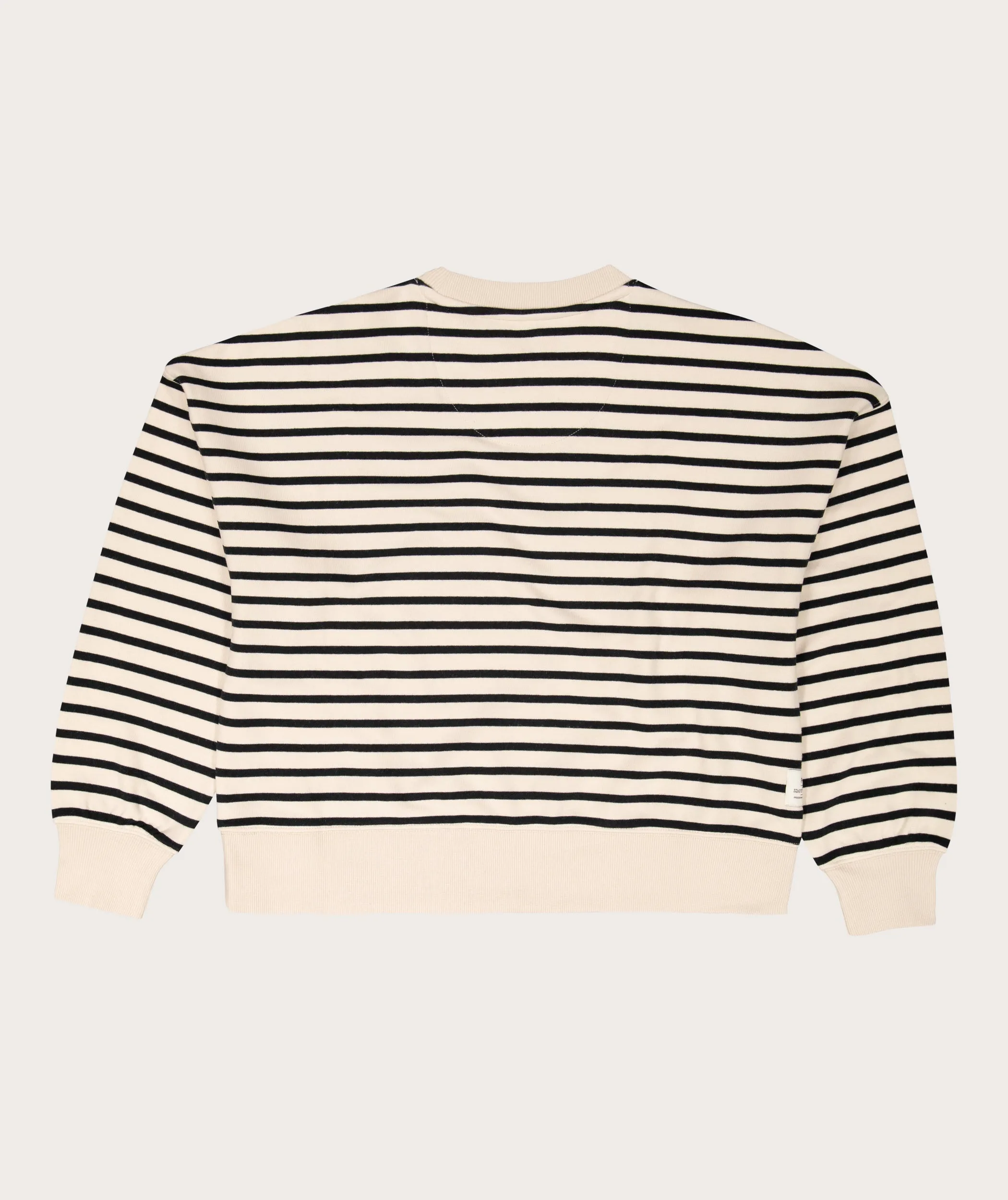 Ladies Crew Neck Stripe Sweater - Milk & Black