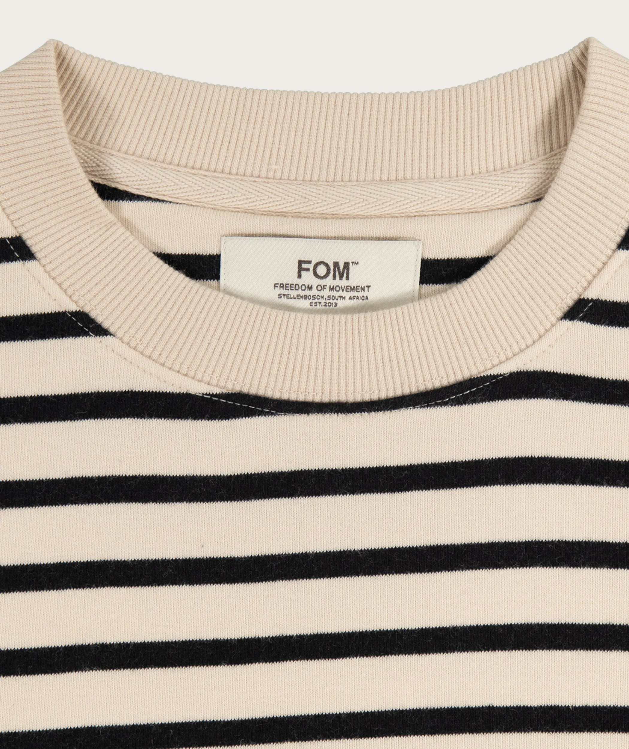 Ladies Crew Neck Stripe Sweater - Milk & Black