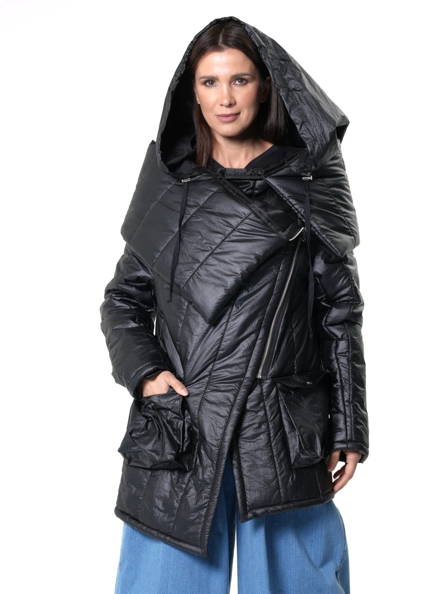 Large Collar Puffer Jacket In Black