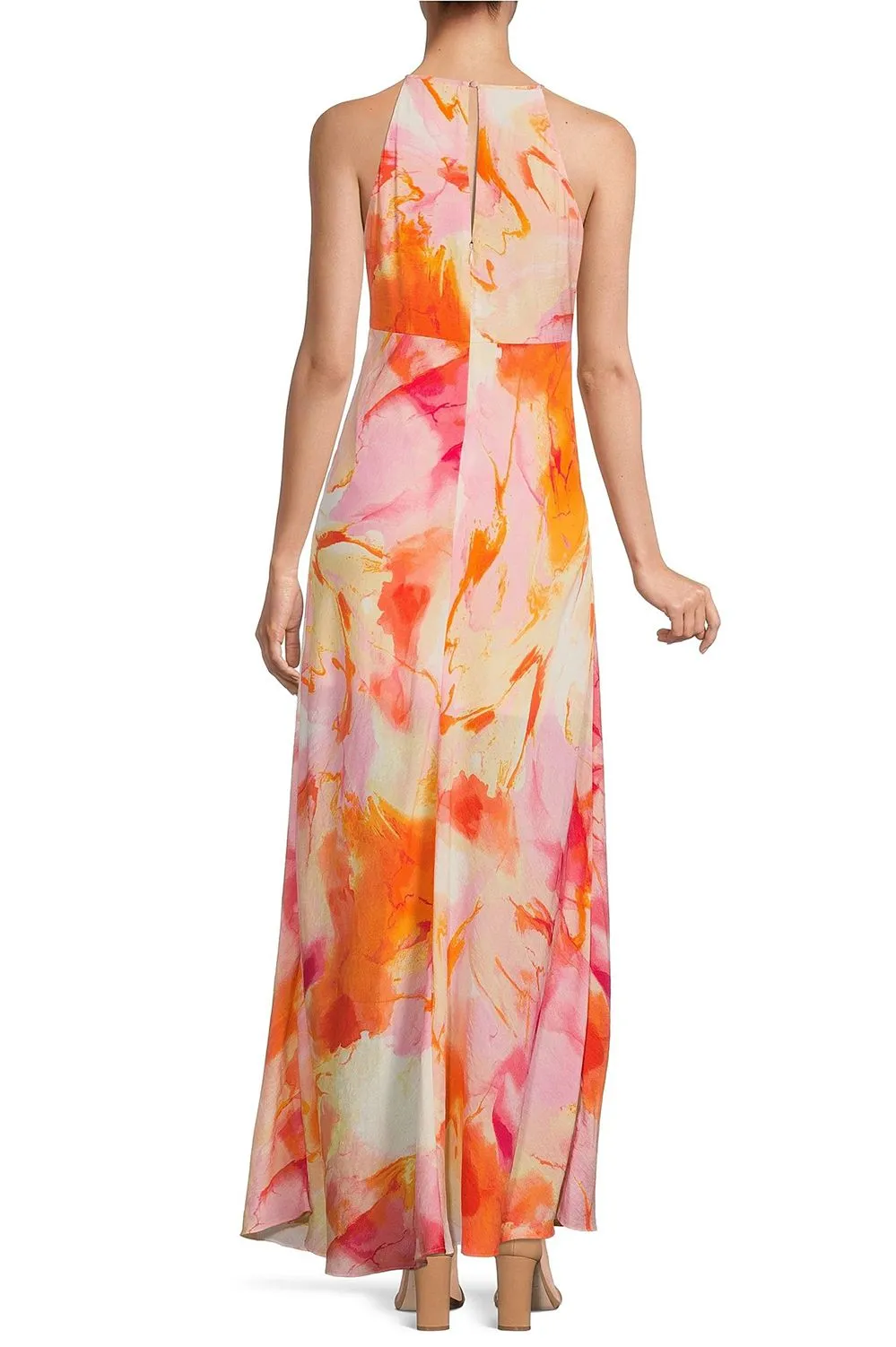 Laundry Halter Neck Sleeveless Tie Dye Print Zipper Back Linen Dress