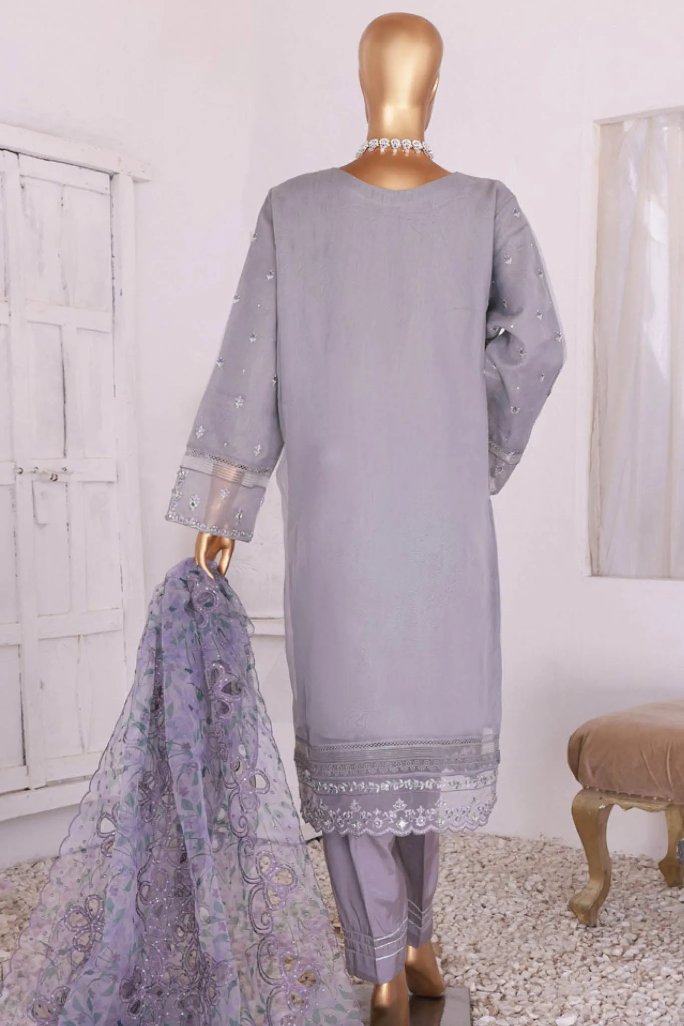 Luxe Pret By HZ Stitched 3 Piece Emb Organza Formals Collection'2024-HZK-163-Purple