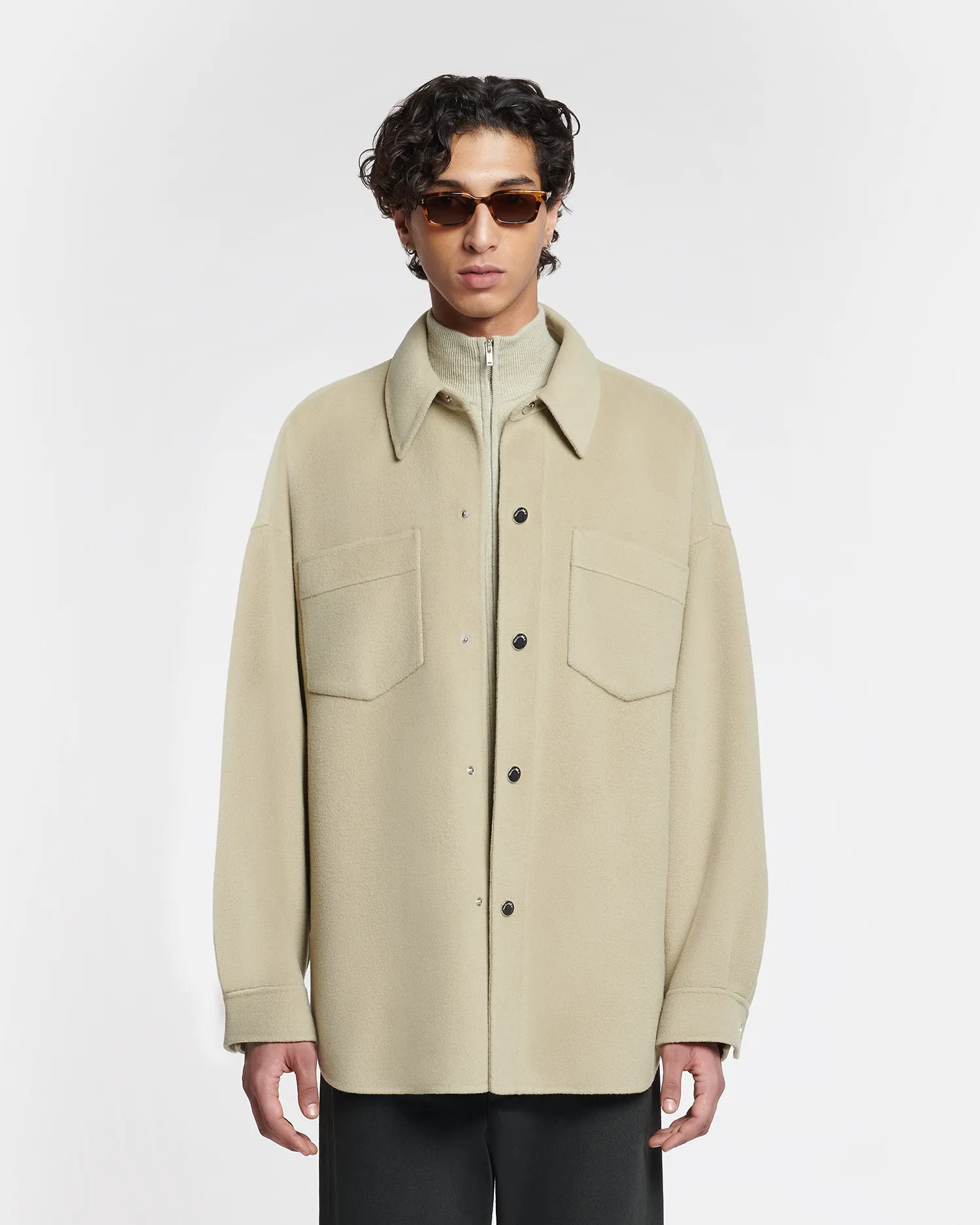 Martin - Double Wool And Silk Blend Overshirt - Pale Olive