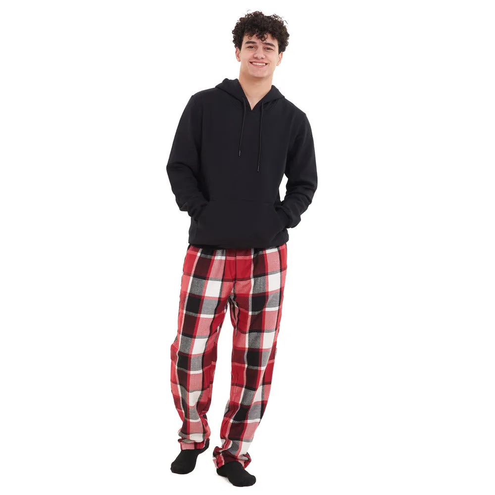 Men Winter Pajama Set Black Hoodie   Black x Red Checkered Pants