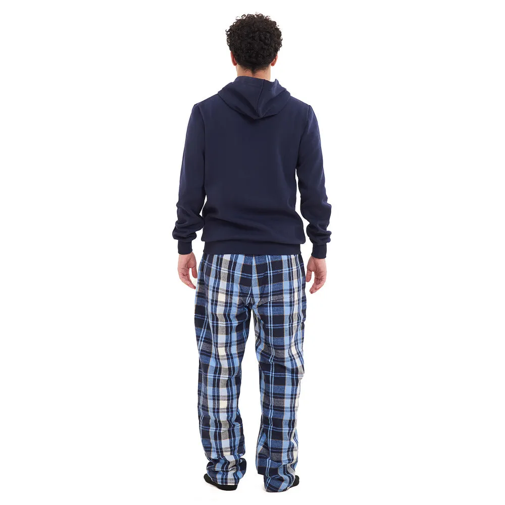 Men Winter Pajama Set Dark Blue Hoodie   Light Blue x Dark Blue Checkered Pants