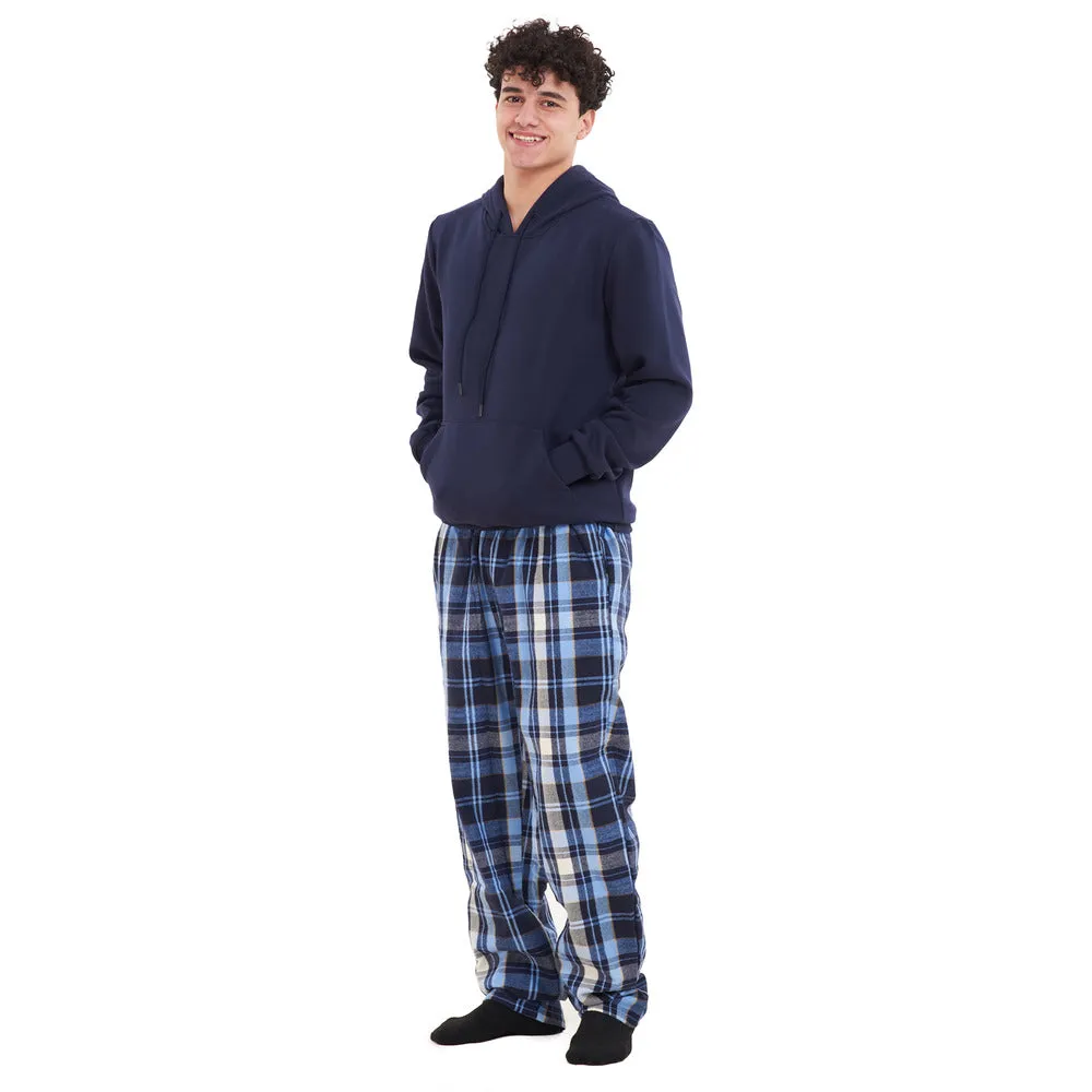 Men Winter Pajama Set Dark Blue Hoodie   Light Blue x Dark Blue Checkered Pants