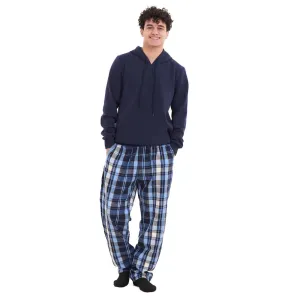 Men Winter Pajama Set Dark Blue Hoodie   Light Blue x Dark Blue Checkered Pants