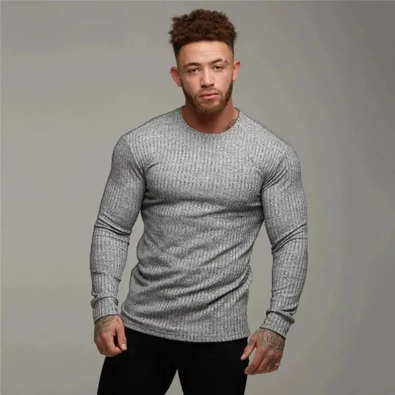 Men's T-Shirt Sweater O-Neck Slim Fit Knit wear Mens Long Sleeve Pullovers Tshirts Men Fitness Pull Homme