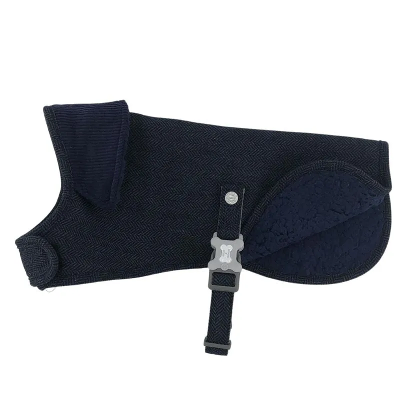 Navy Blue Tweed Dog Coat