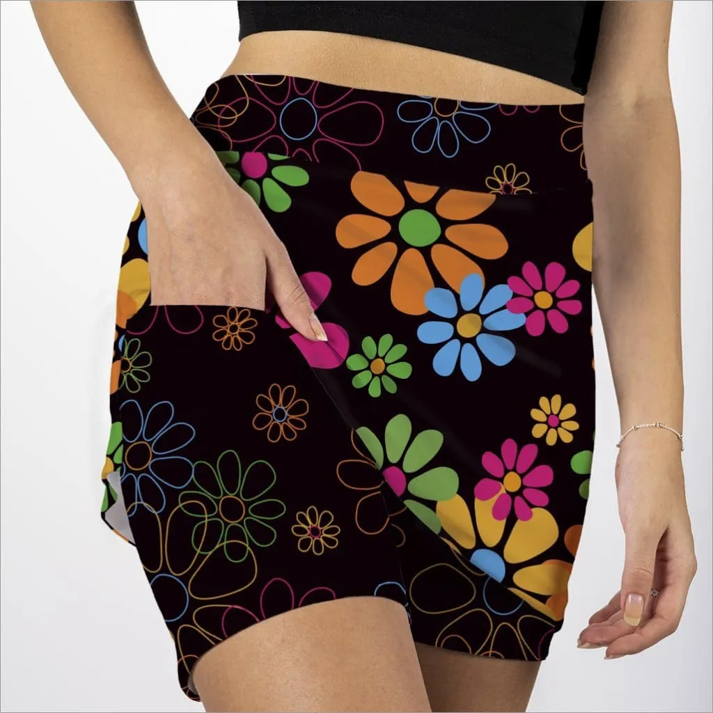 NIGHT DAISIES BLACK SKORT