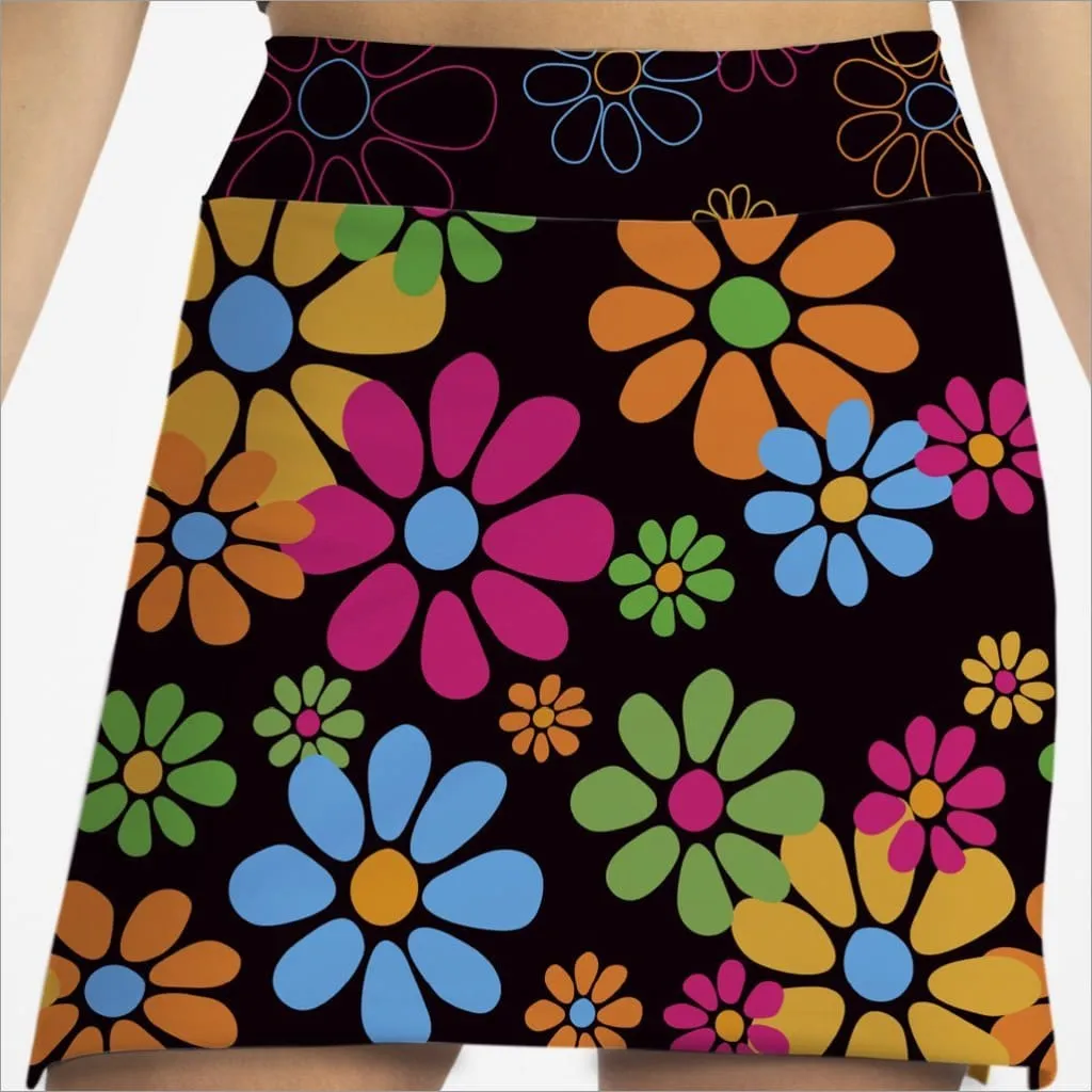 NIGHT DAISIES BLACK SKORT