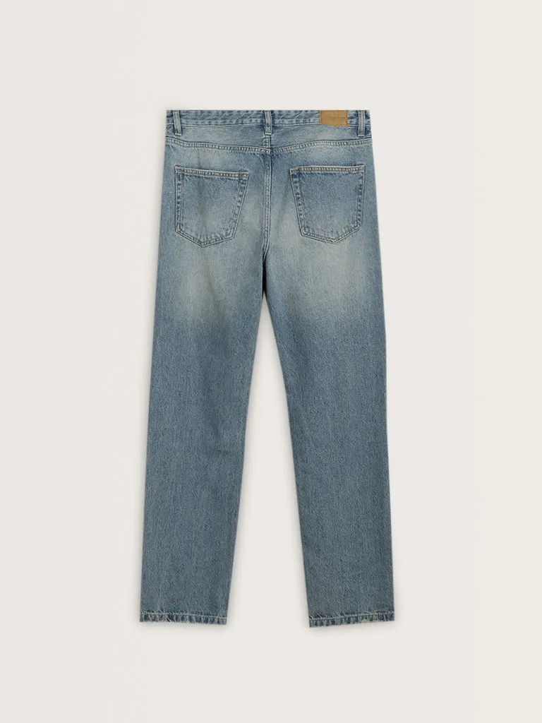 Nuon Blue Mid-Rise Relaxed-Fit Jeans