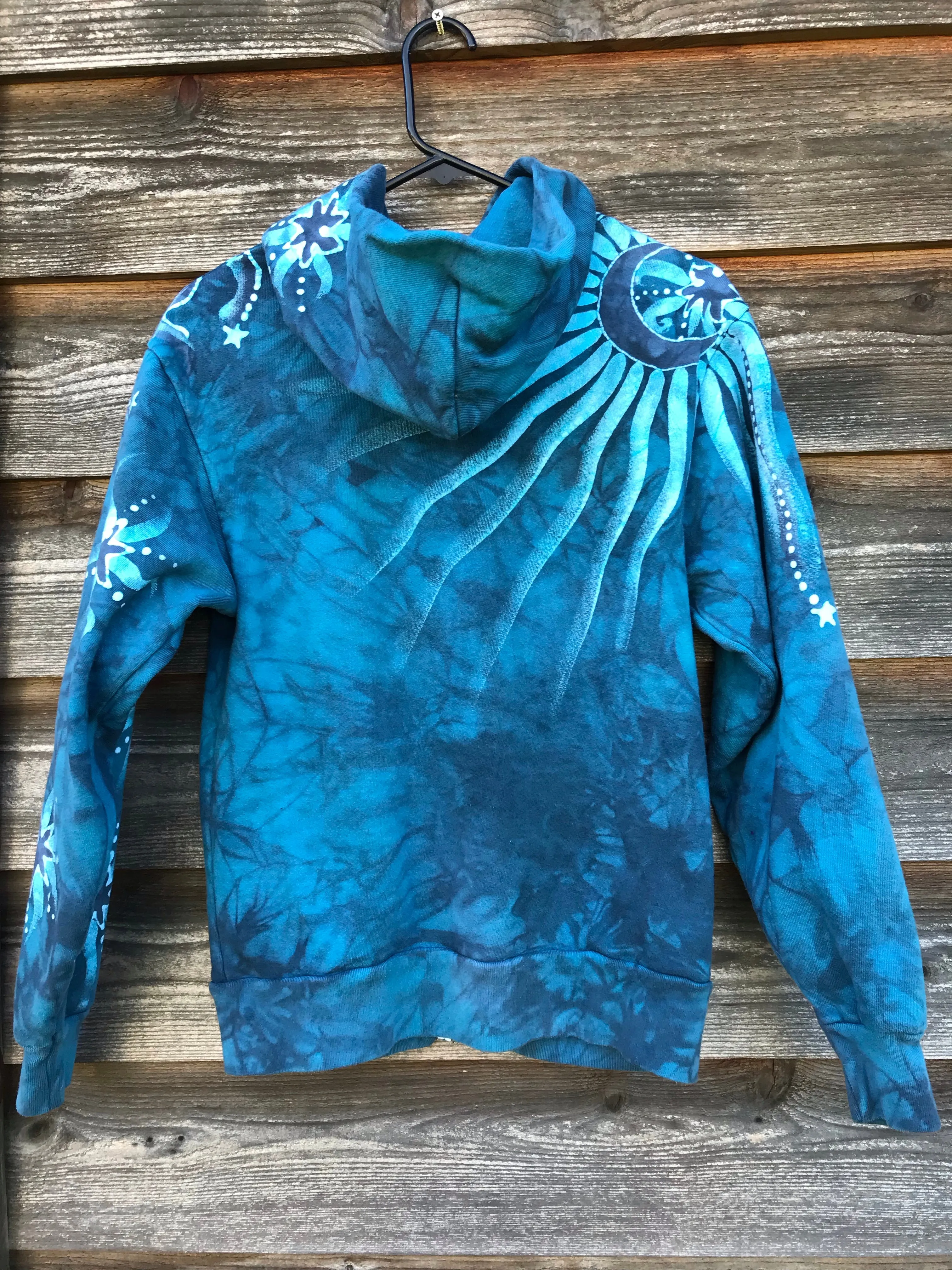 Ocean Blue Moon Handcrafted Batik Zipper Hoodie - Size XS