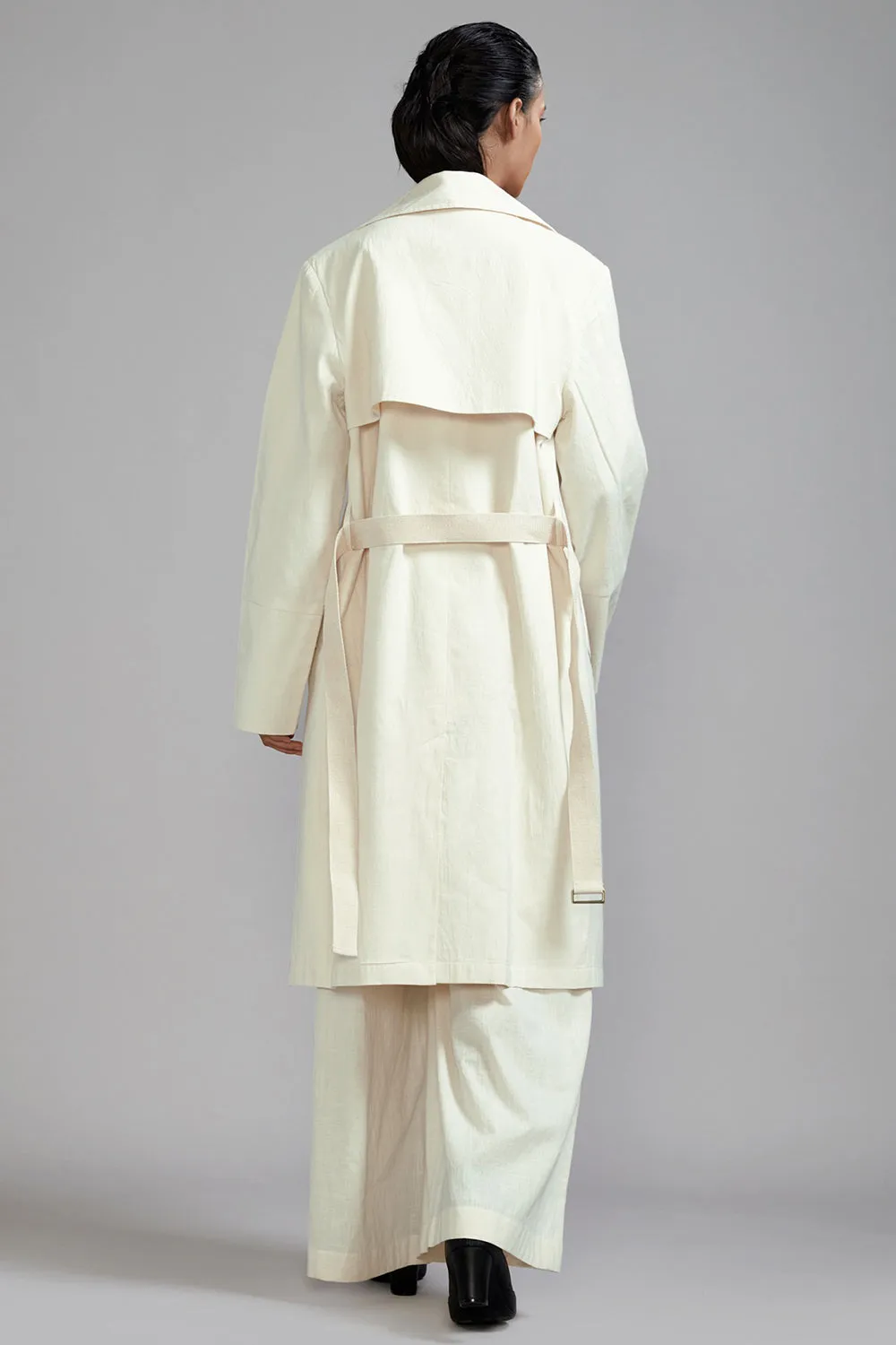 Off-White Cotton Long Trench Jacket