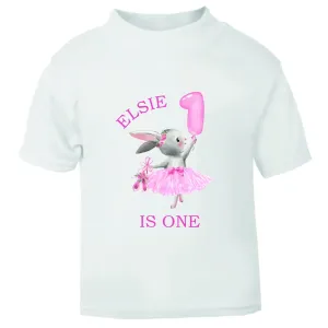 Personalised Cute Ballerina Bunny 1st Birthday T-shirt or Baby Vest - Little Girl - One Today T-shirt Pink