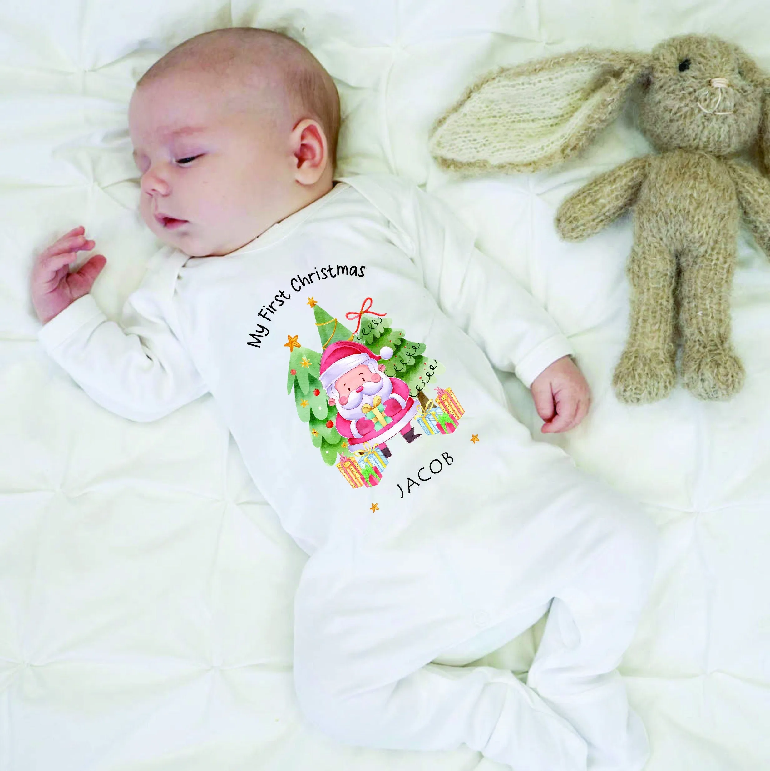 Personalised First Christmas Baby outfit- My First Christmas Sleepsuit - 1st Xmas Santa Claus