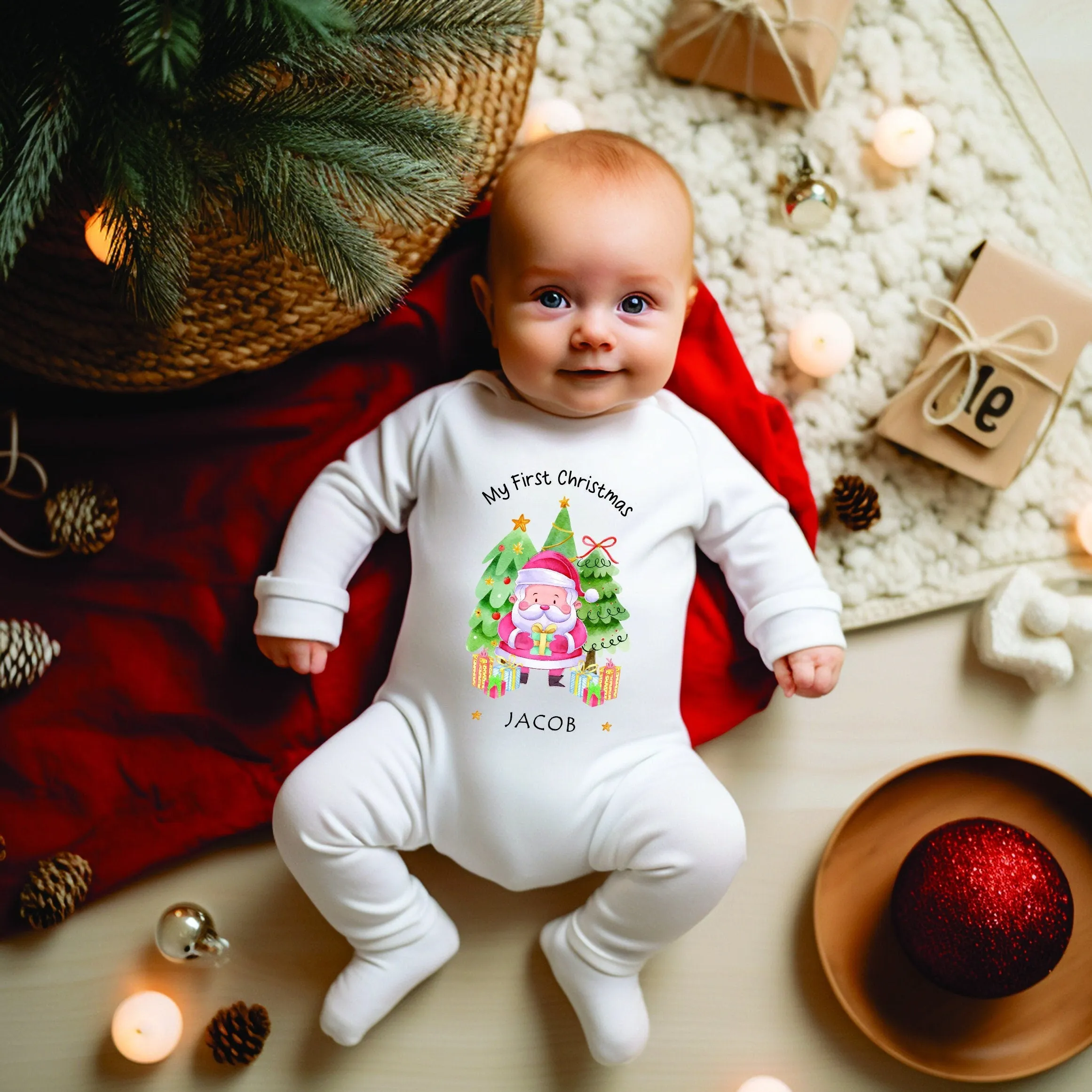 Personalised First Christmas Baby outfit- My First Christmas Sleepsuit - 1st Xmas Santa Claus