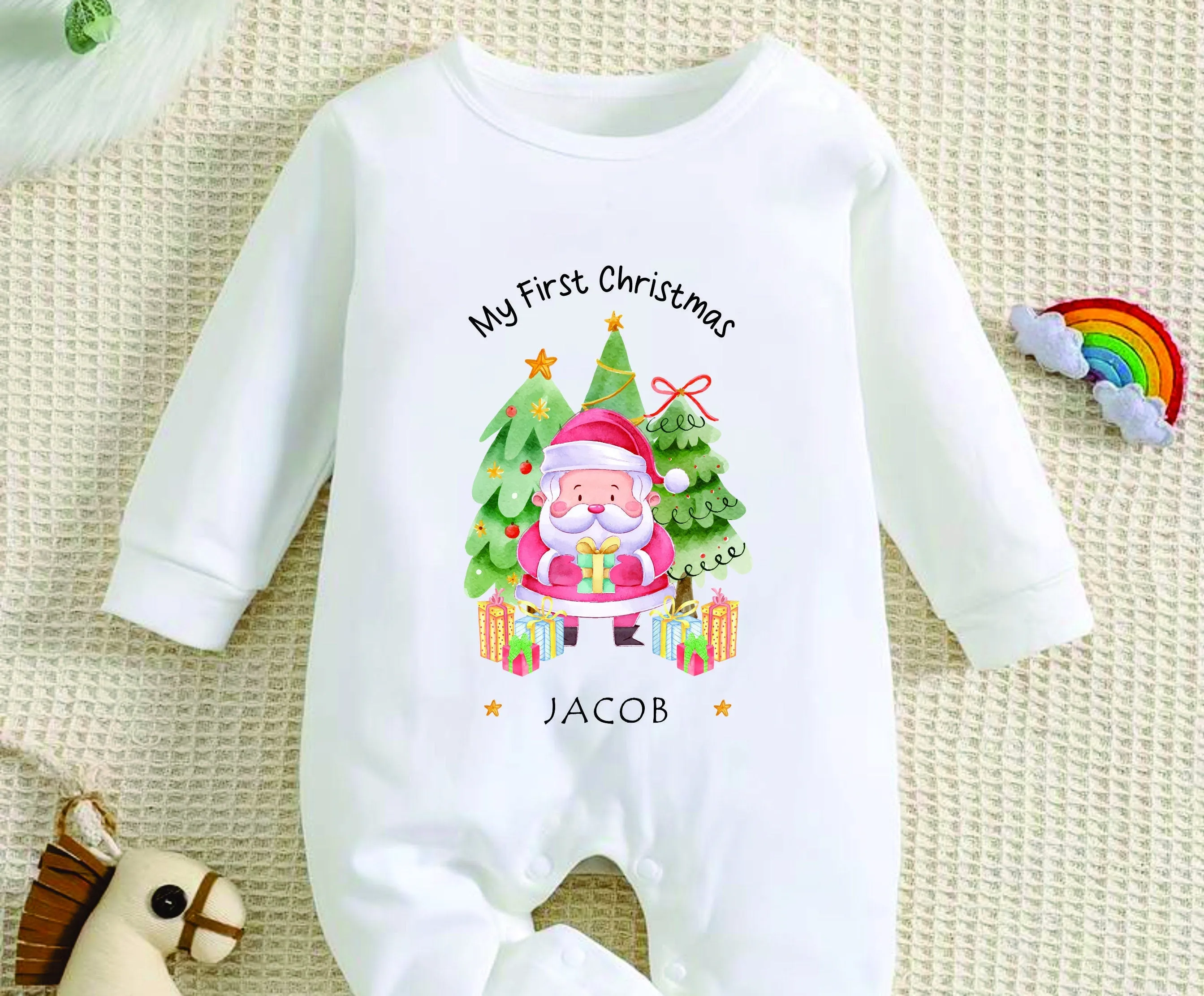 Personalised First Christmas Baby outfit- My First Christmas Sleepsuit - 1st Xmas Santa Claus