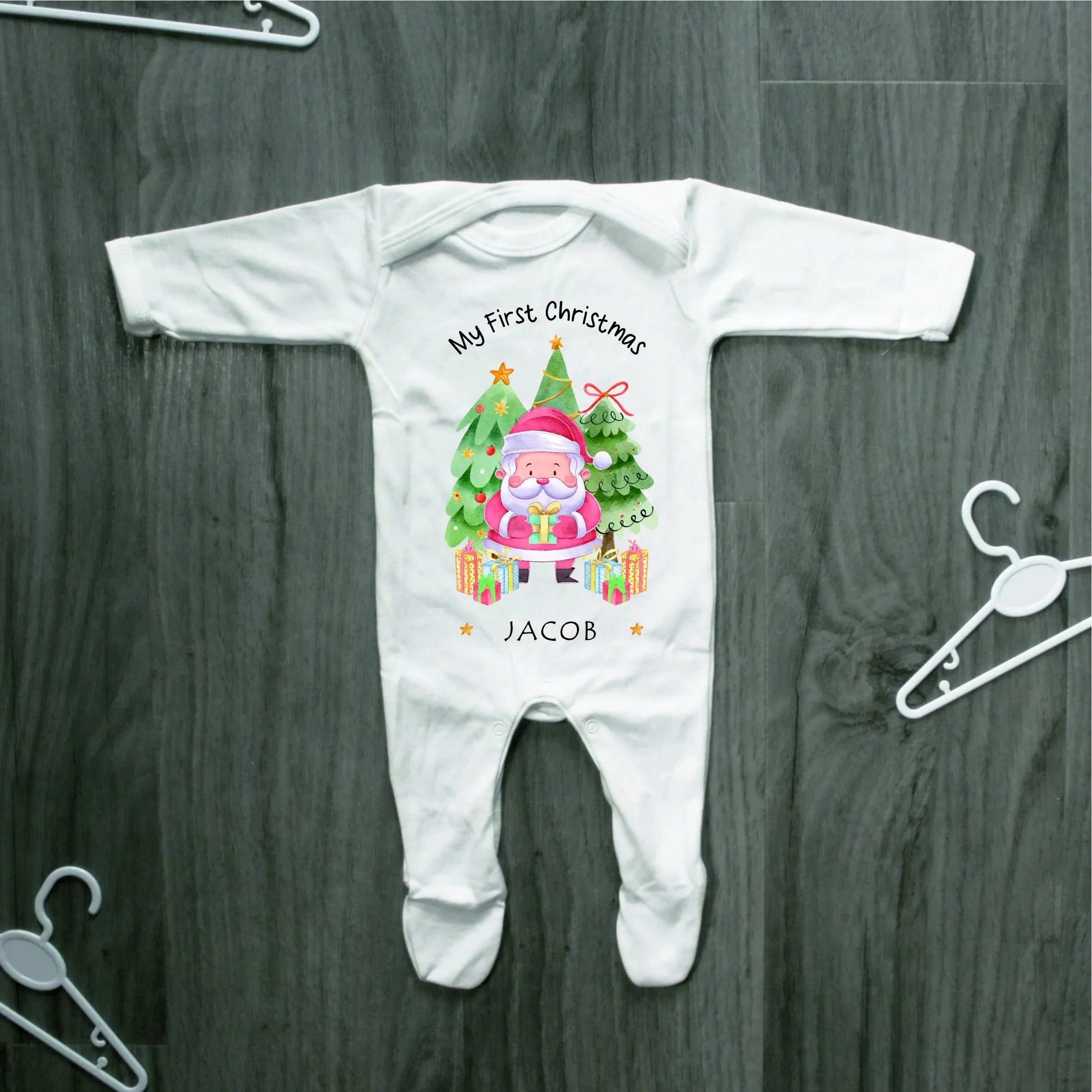 Personalised First Christmas Baby outfit- My First Christmas Sleepsuit - 1st Xmas Santa Claus