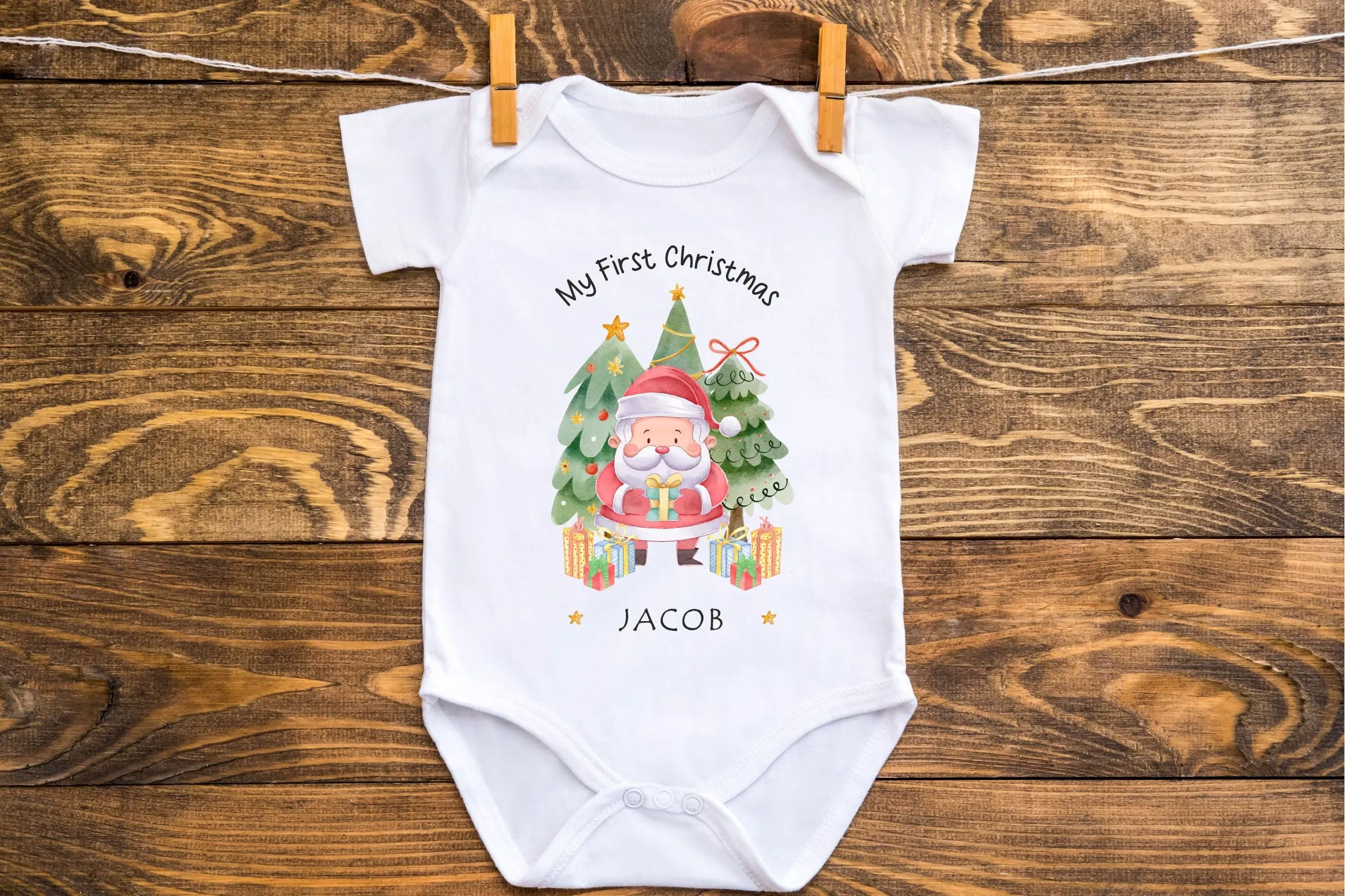 Personalised First Christmas Baby outfit- My First Christmas Sleepsuit - 1st Xmas Santa Claus