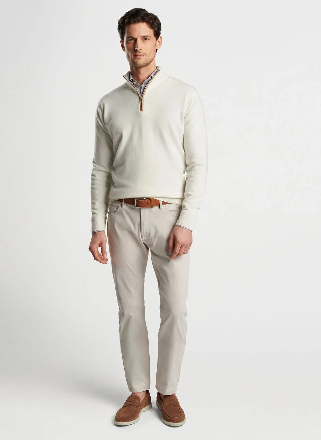 Peter Millar Artisan Crafted Cashmere Flex Quarter-Zip-Winter Ivory