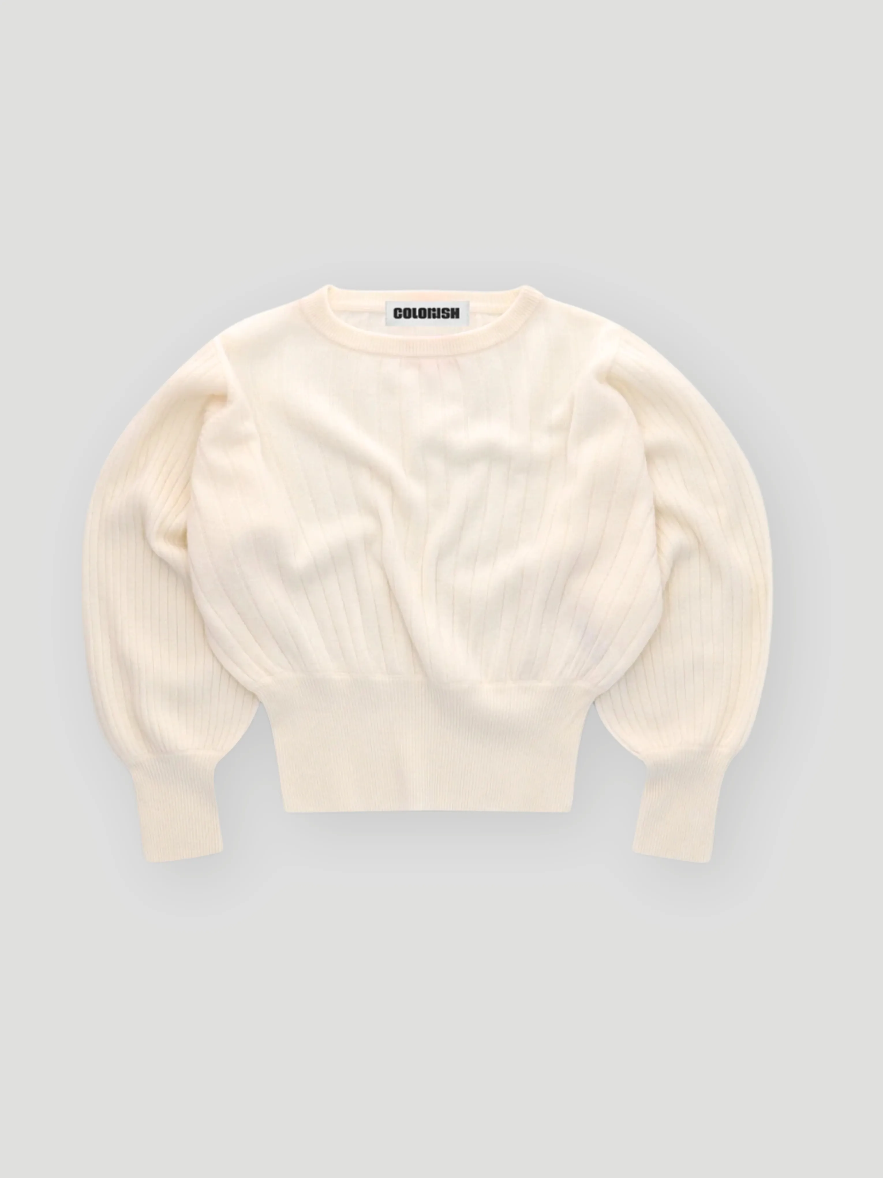 Prague Lux Balloon-Sleeve Cashmere Sweater in White