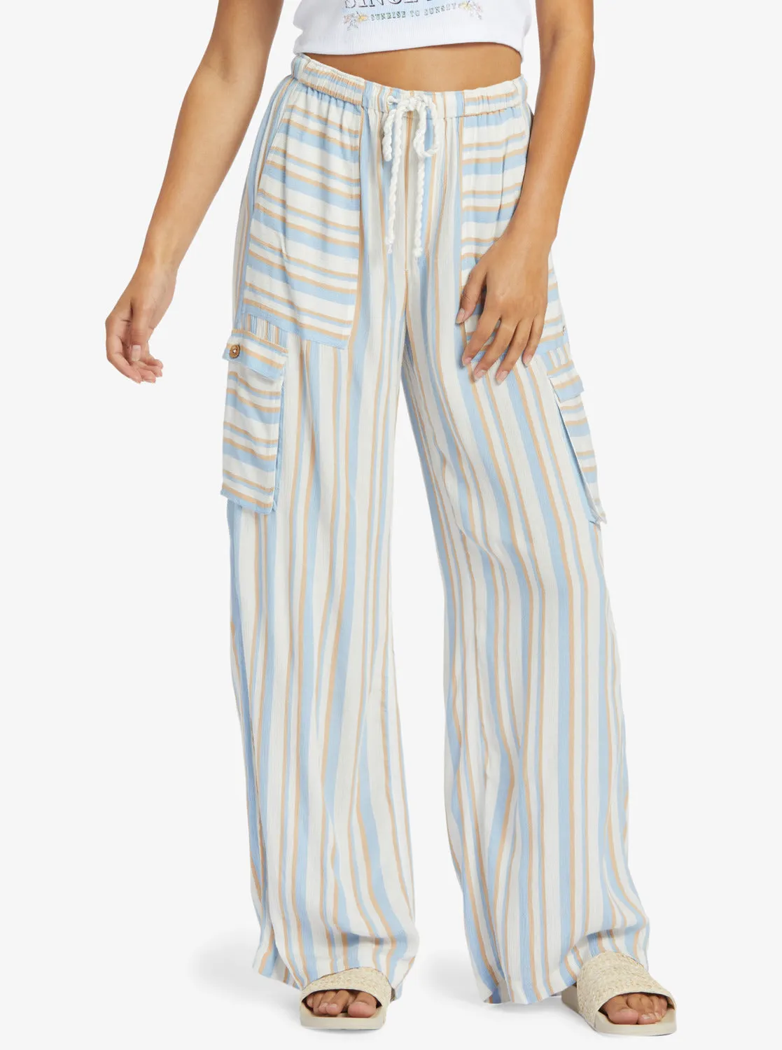 Precious High Waist Cargo Pants - Egret Small Silk Caye Stripe