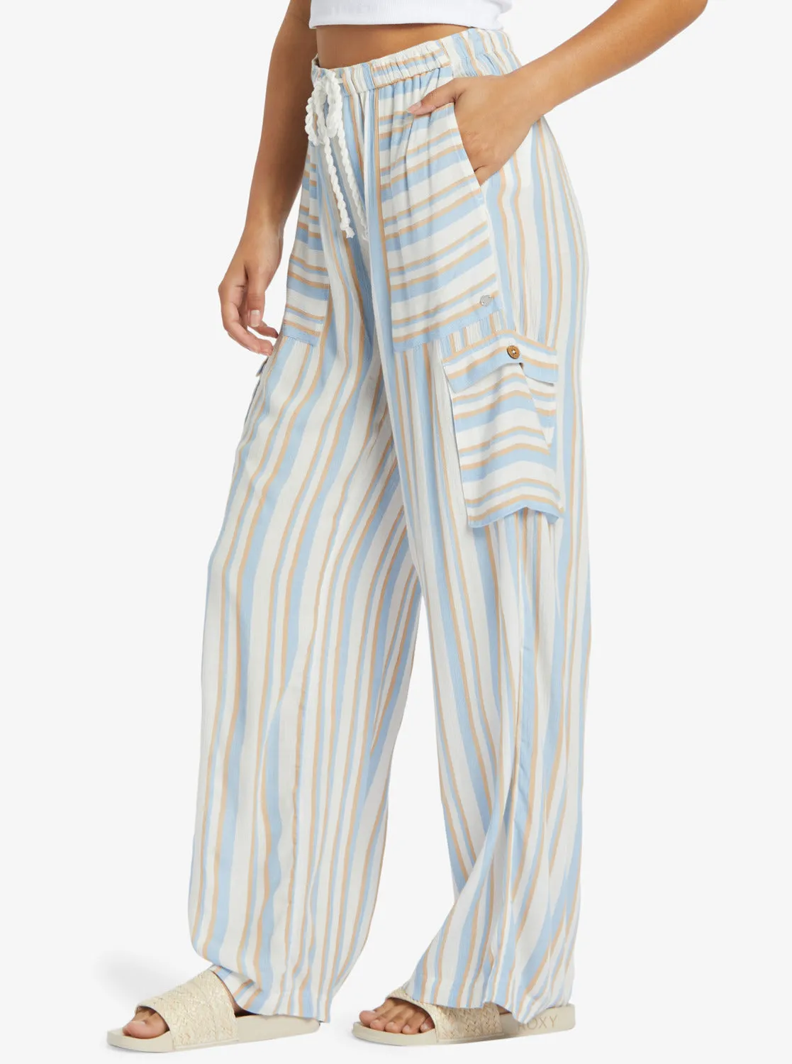 Precious High Waist Cargo Pants - Egret Small Silk Caye Stripe