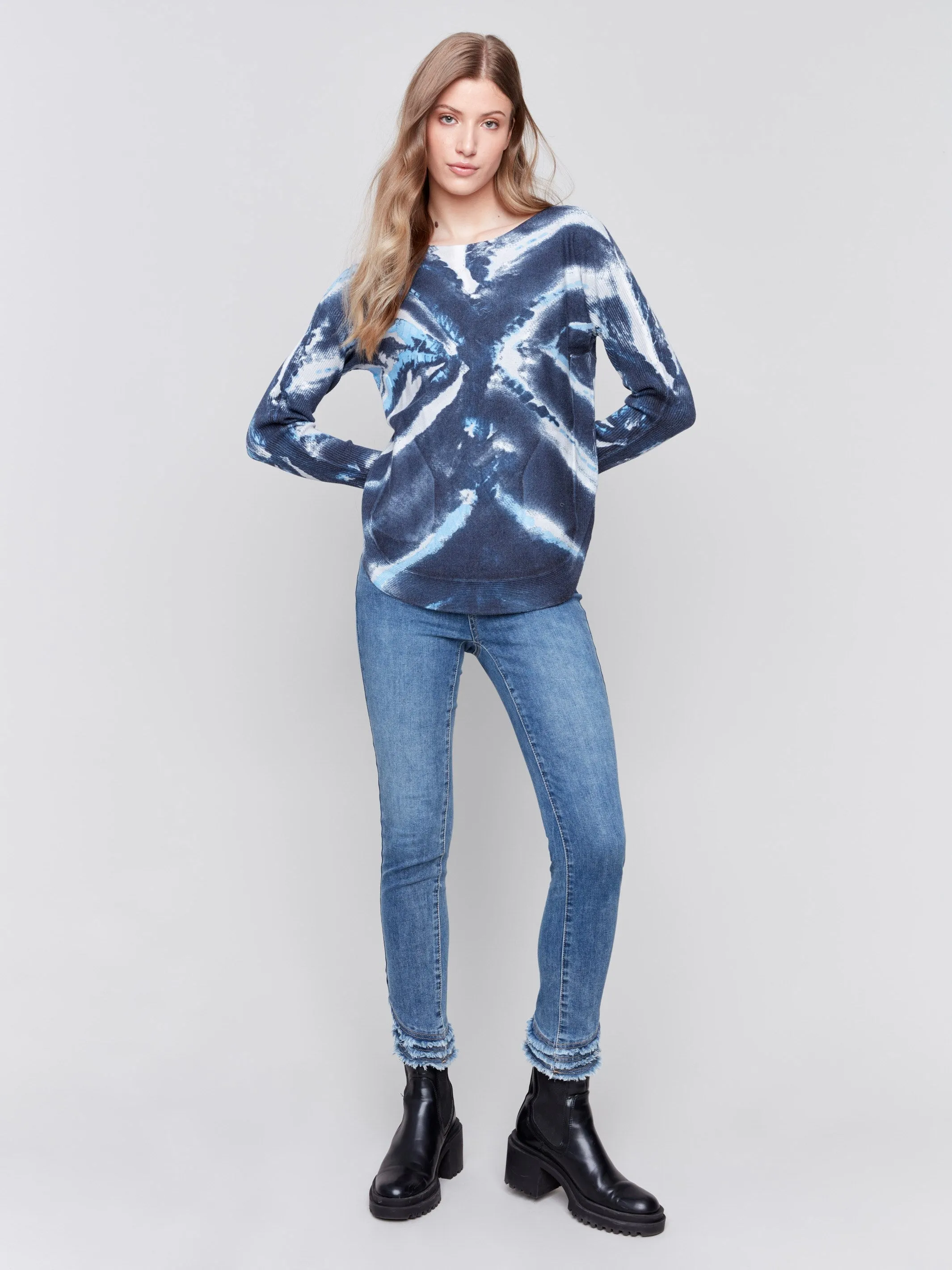 Printed Plush Knit Sweater - Storm