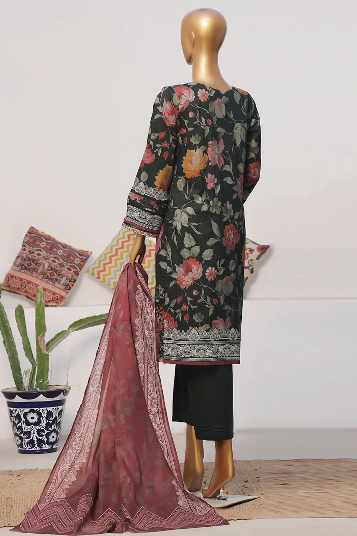 Printkari By HZ Stitched 3 Piece Emb Slub Cambric Collection'2024-CPK-806