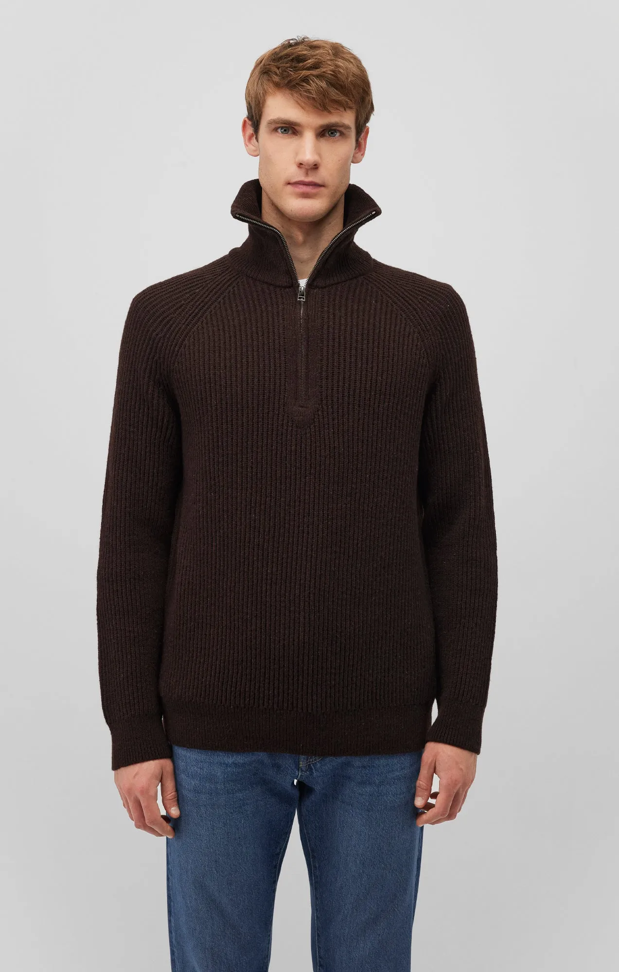 QUARTER ZIP SWEATER IN CHOCOLATE TORTE