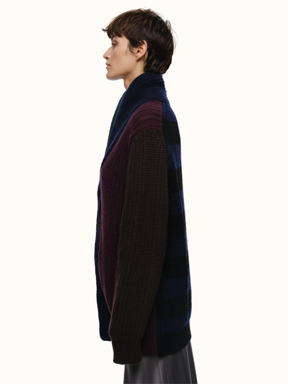 Quinn Cardigan in Italian Recycled Cashmere Wool - Dark Multi