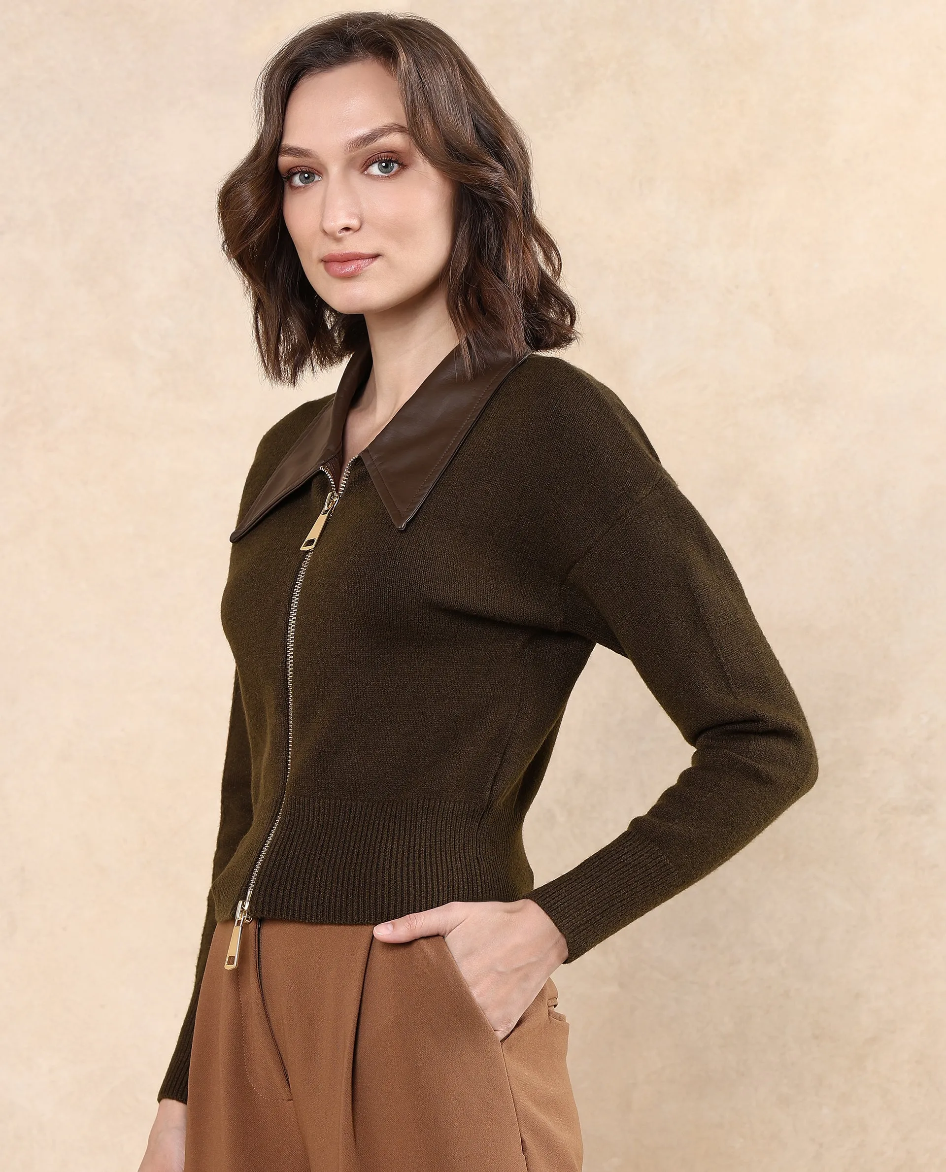 Rareism Women Serpen Brown Relaxed Fit Plain Jacket