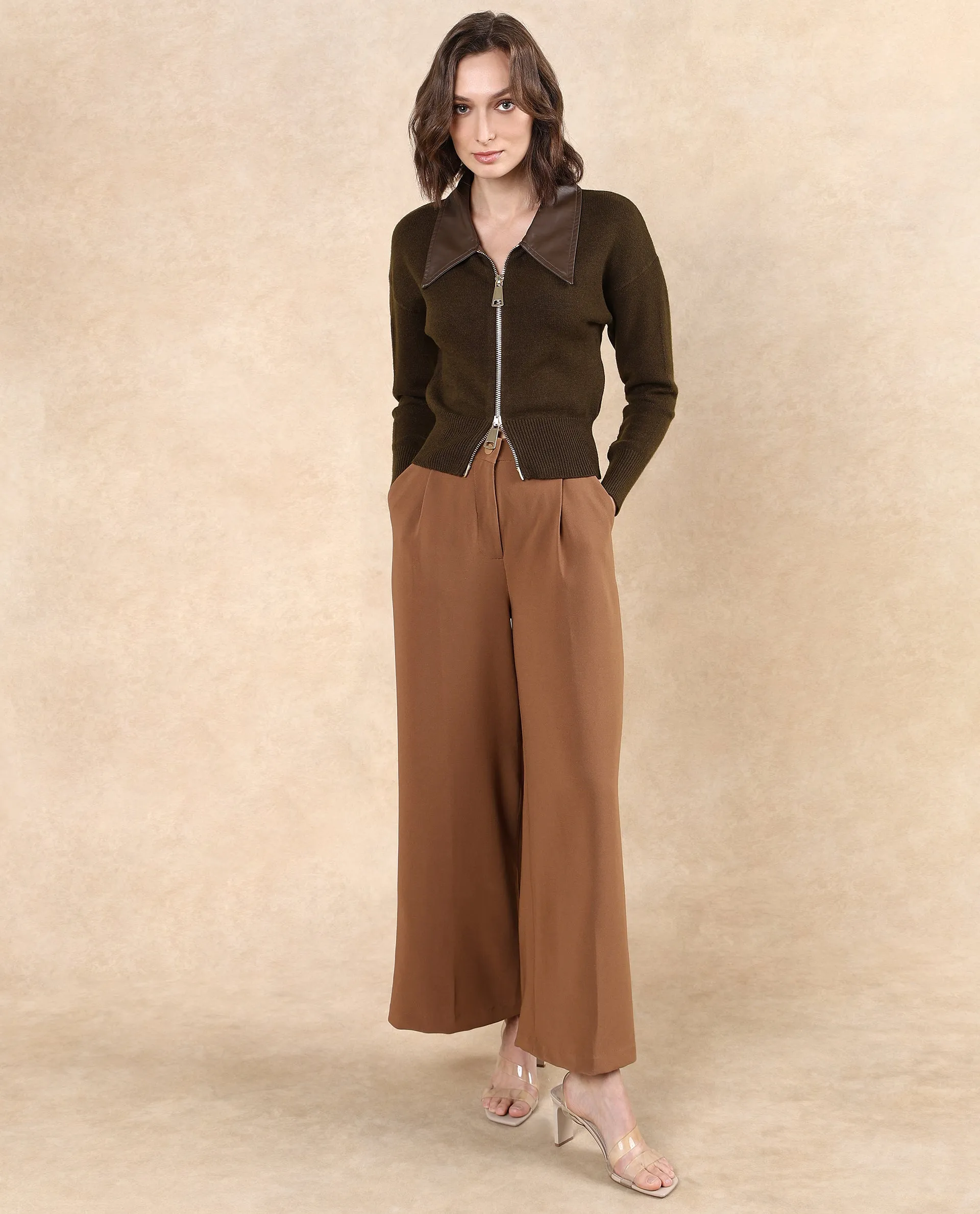 Rareism Women Serpen Brown Relaxed Fit Plain Jacket