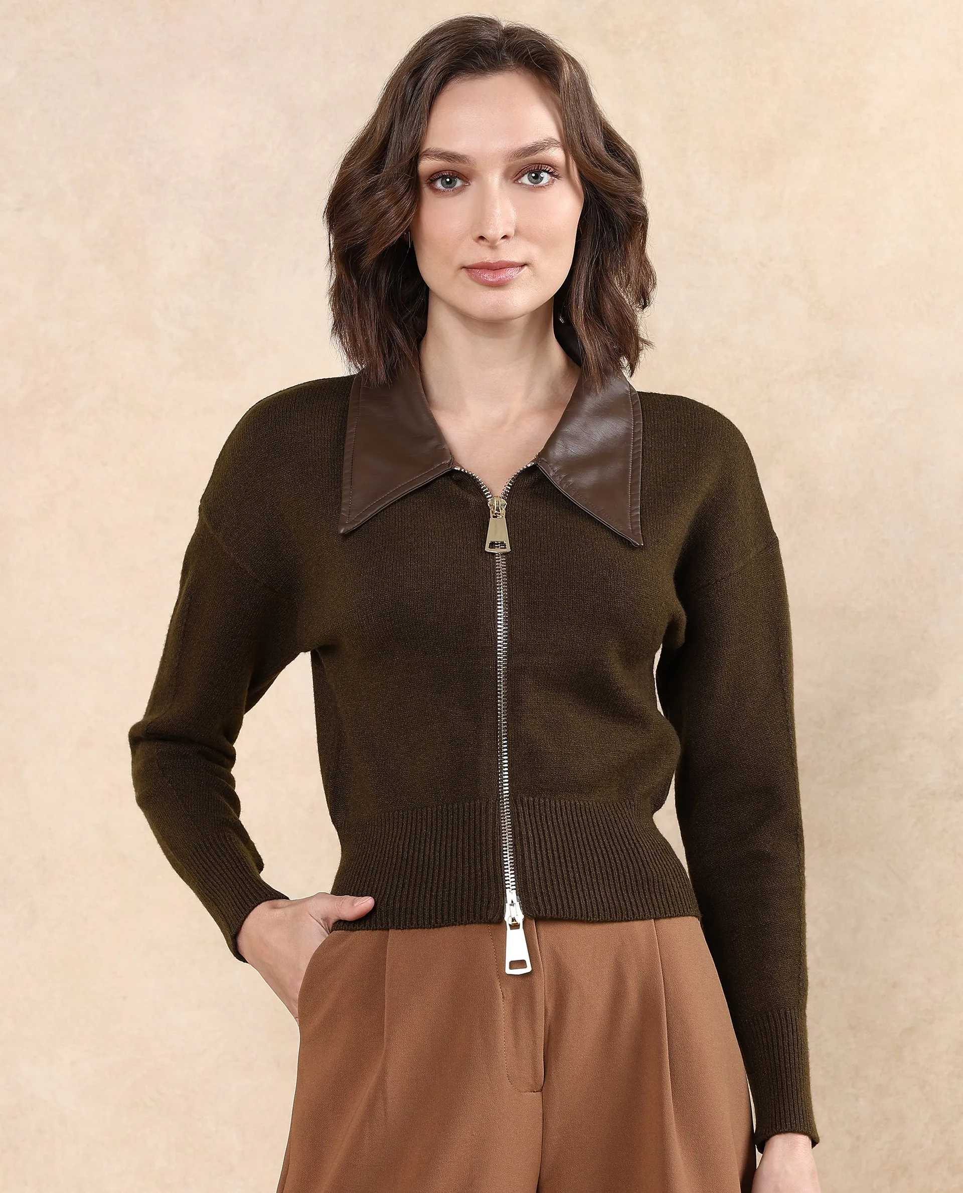 Rareism Women Serpen Brown Relaxed Fit Plain Jacket