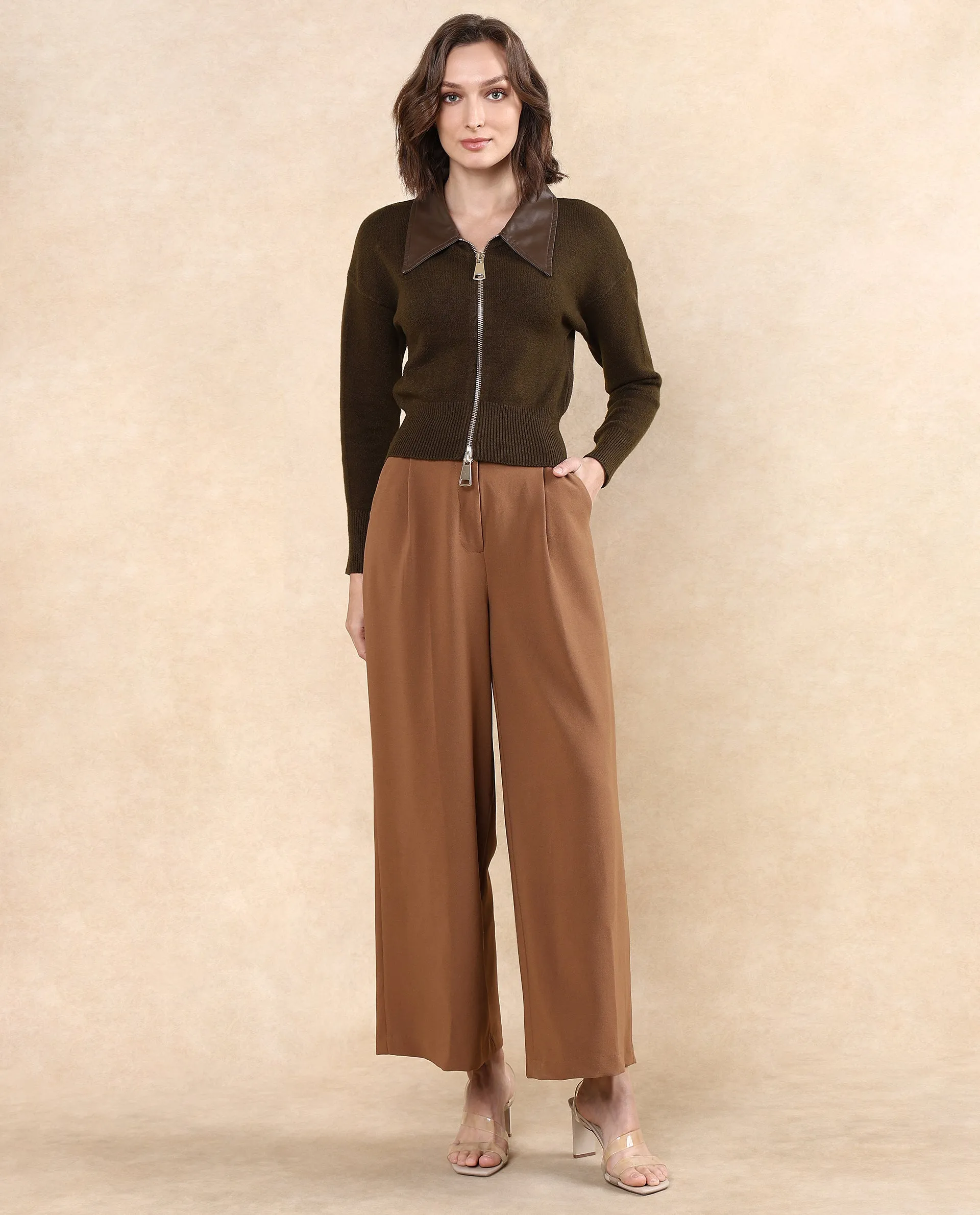 Rareism Women Serpen Brown Relaxed Fit Plain Jacket