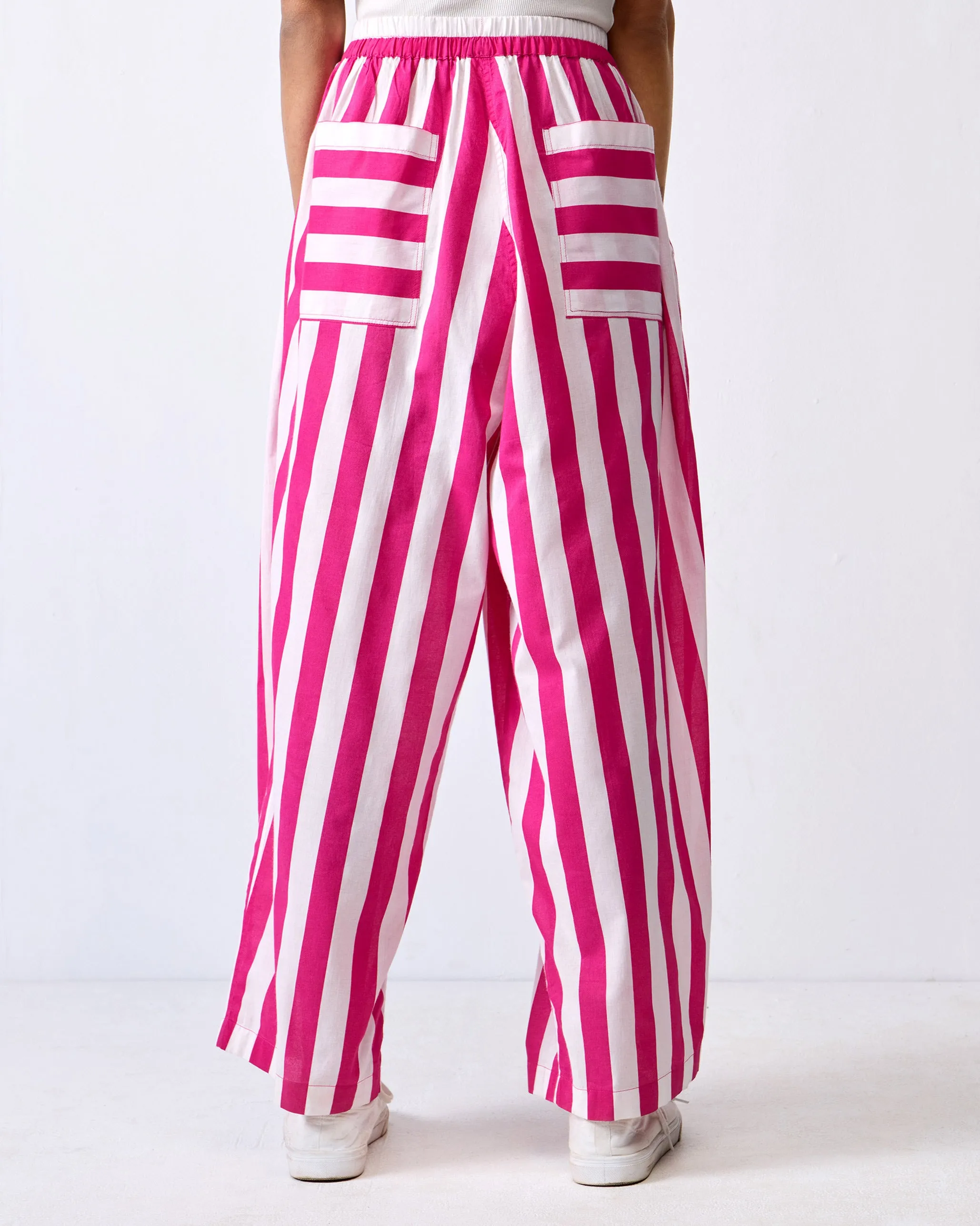 Recess Pants - Fuchsia & White Stripes