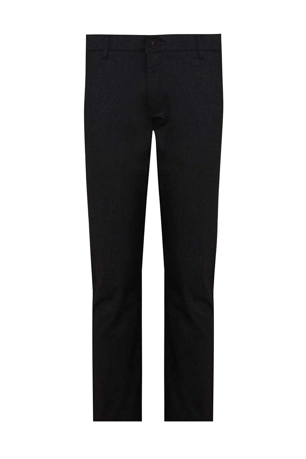 Regular Fit High Waist Black Cotton Casual Pants