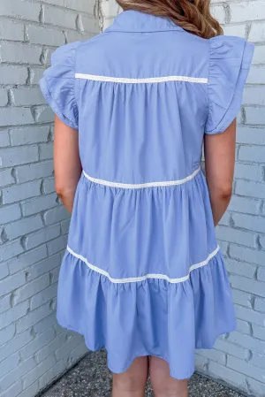 Ruffled Lace Tiered Blue Dress