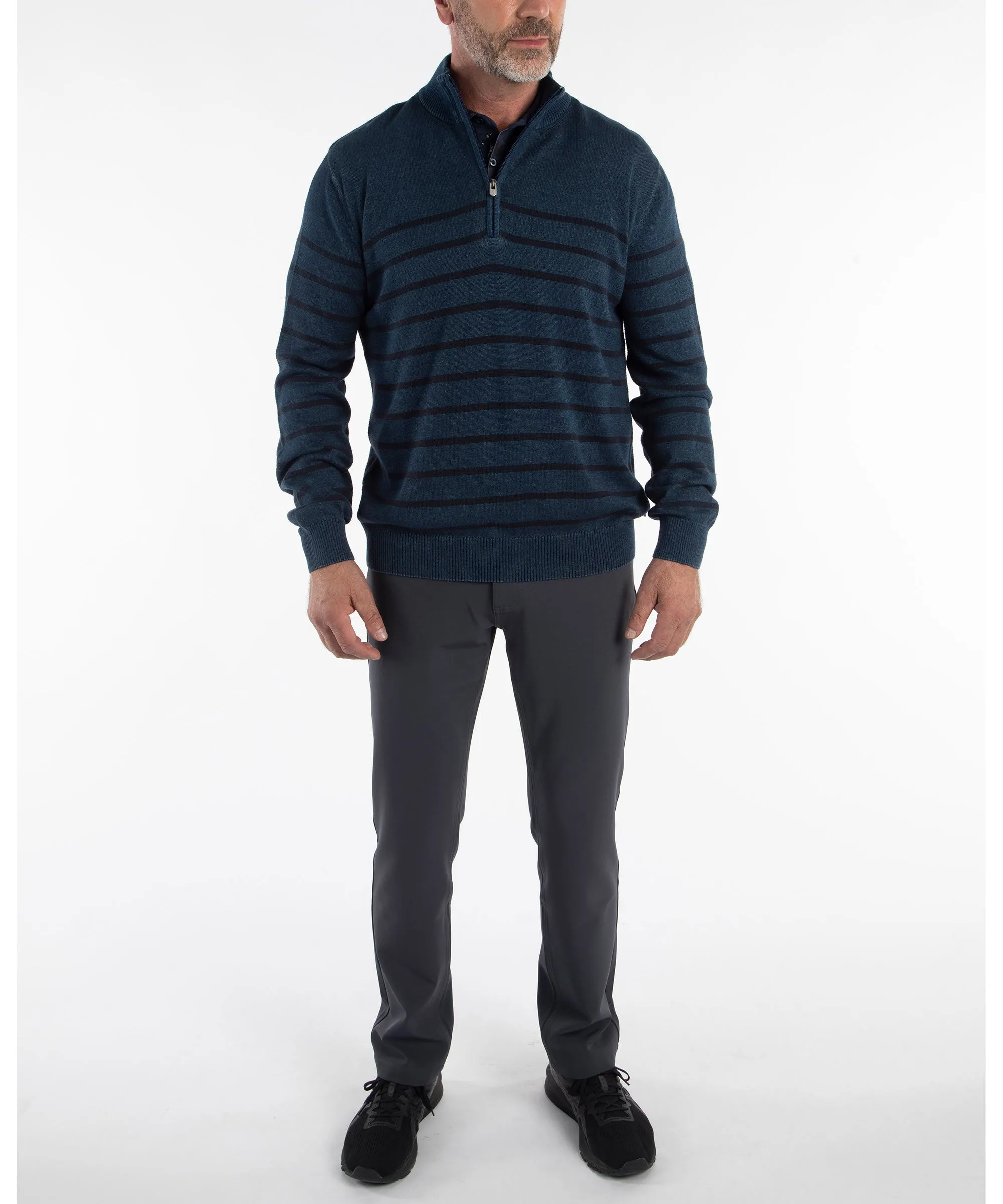 Rule 18 Denim Stripe Quarter-Zip Sweater