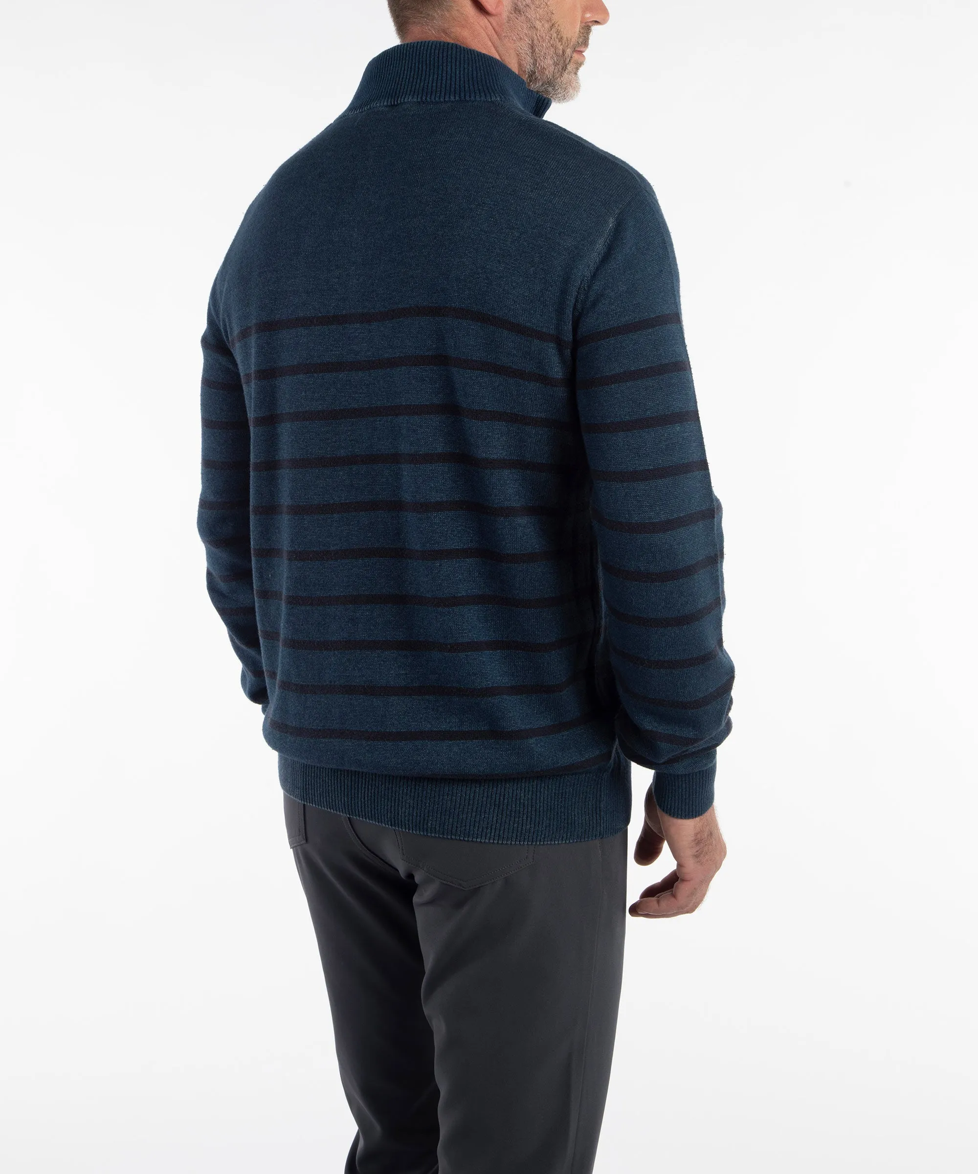 Rule 18 Denim Stripe Quarter-Zip Sweater