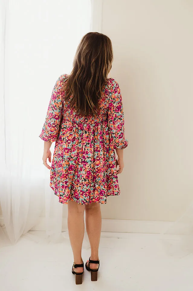 Smocked Balloon Sleeve Dress