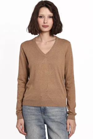 Supima Cotton V-Neck Sweater in Desert Sand