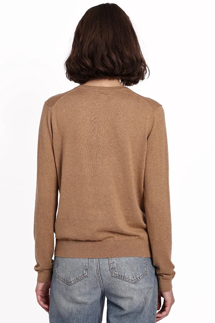 Supima Cotton V-Neck Sweater in Desert Sand