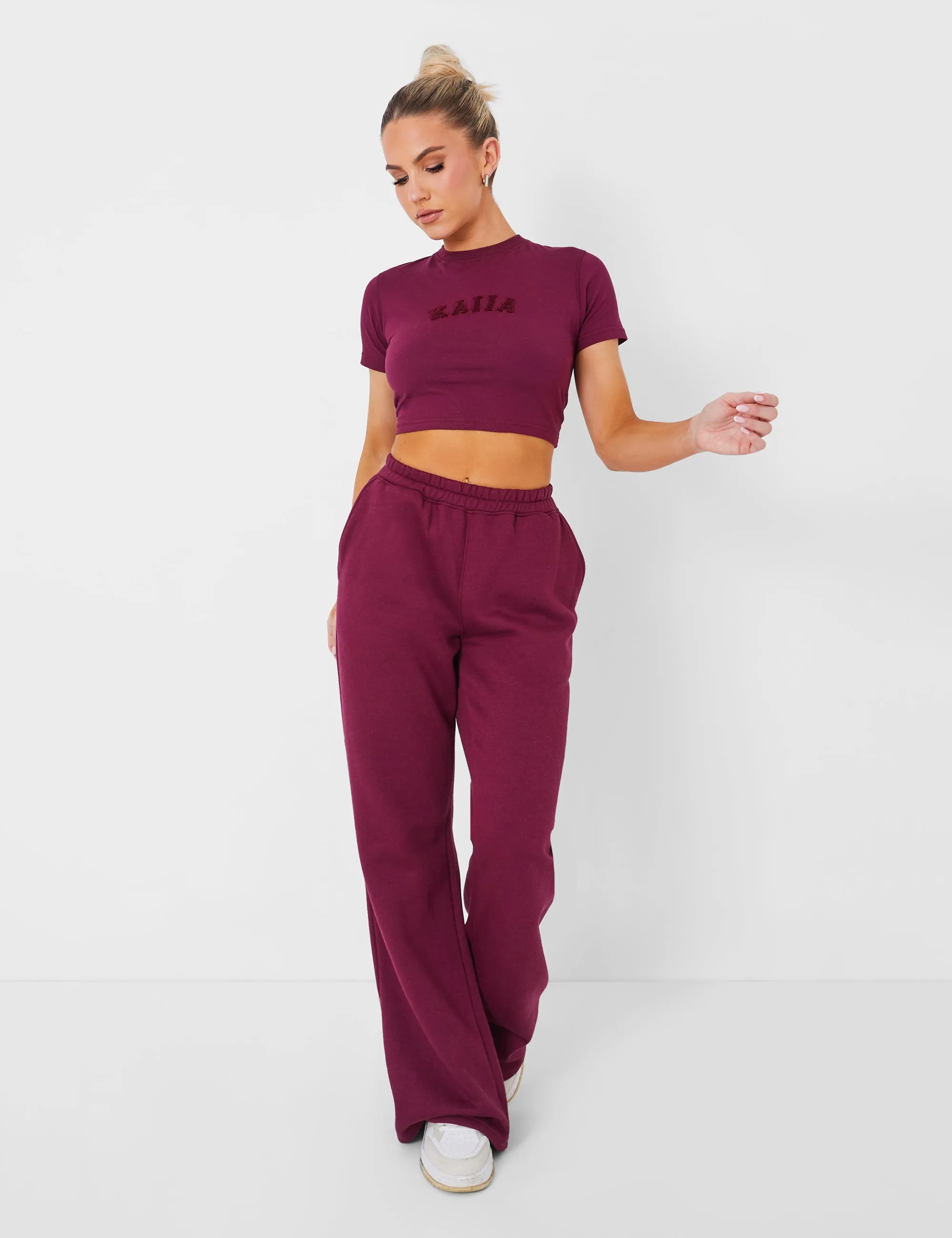 Wide Leg Sweat Pants Deep Burgundy