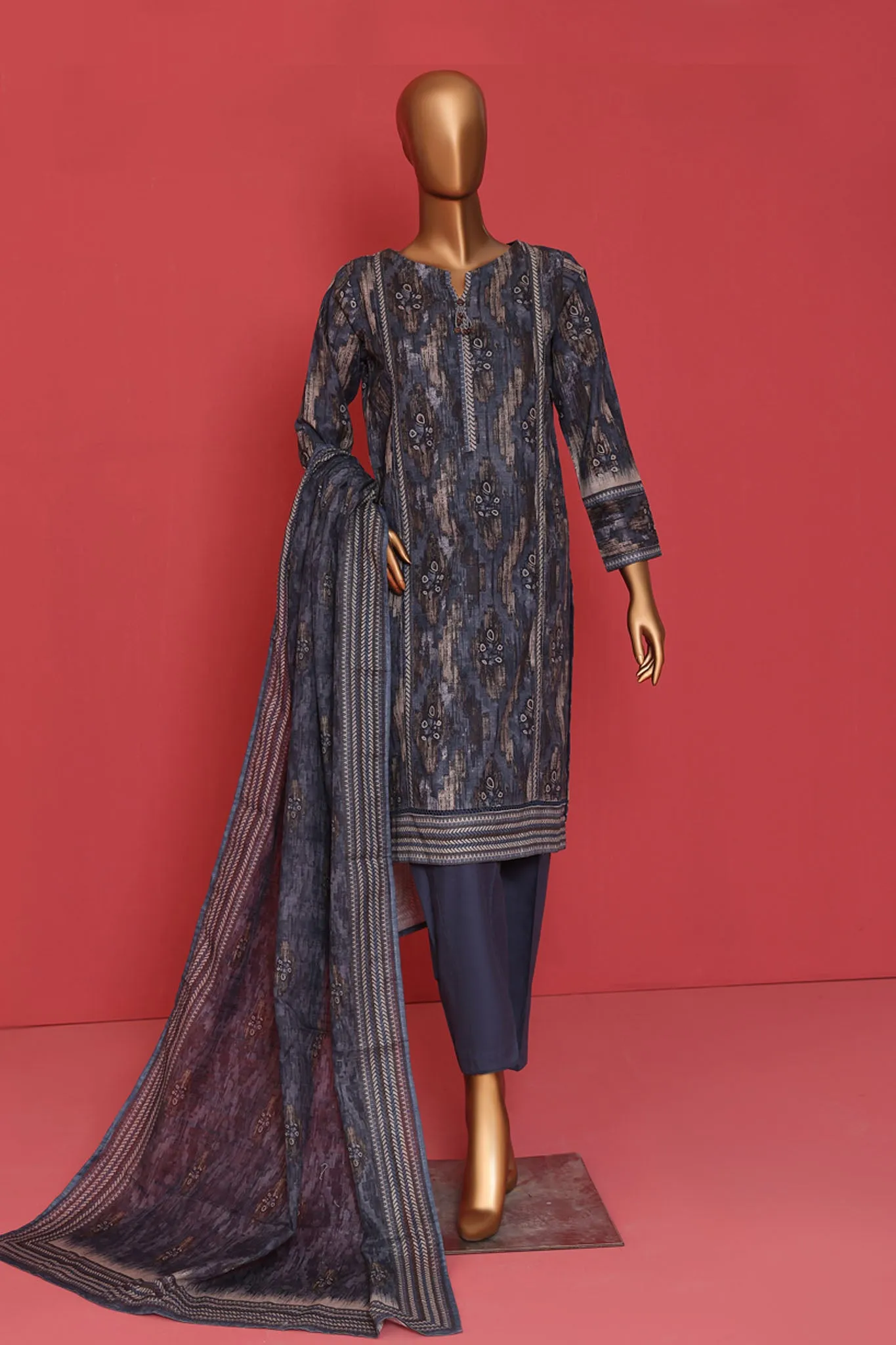 Wintry Prints By HZ Stitched 3 Piece Printed Khaddar Vol-01 Collection'2024-KP-104