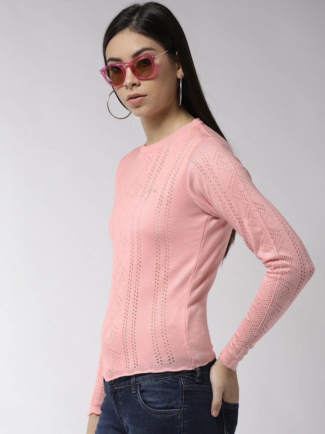 Women Solid Pink Pullover