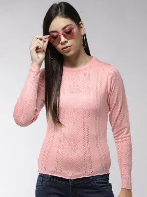 Women Solid Pink Pullover