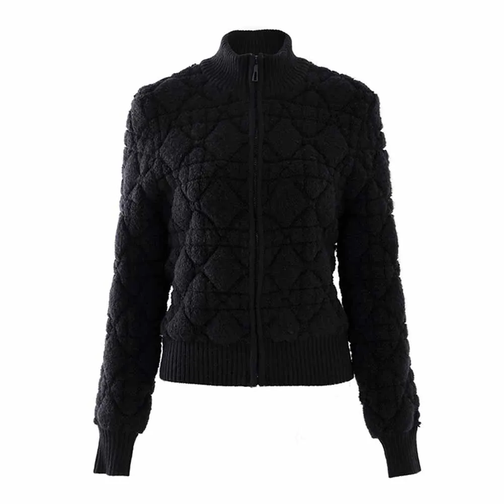 Women stand collar zipper cardigan warm winter coats woolen jacket