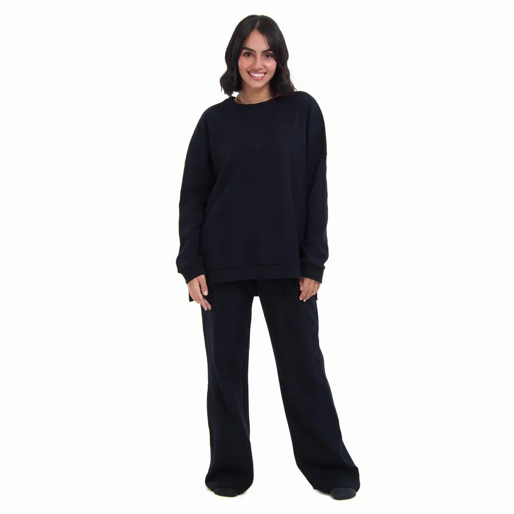 Women Winter Pajama Set Black jacquard Oversized Sweatshirt   Pants