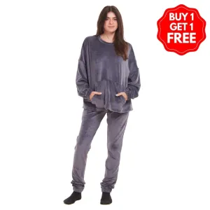 Women Winter Pajama Set Dark Grey Sweatshirt   Pants